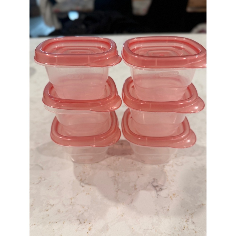 Rubbermaid TakeAlongs 3oz Snack Containers Set of 6 Pink Lids 118ml Small Square